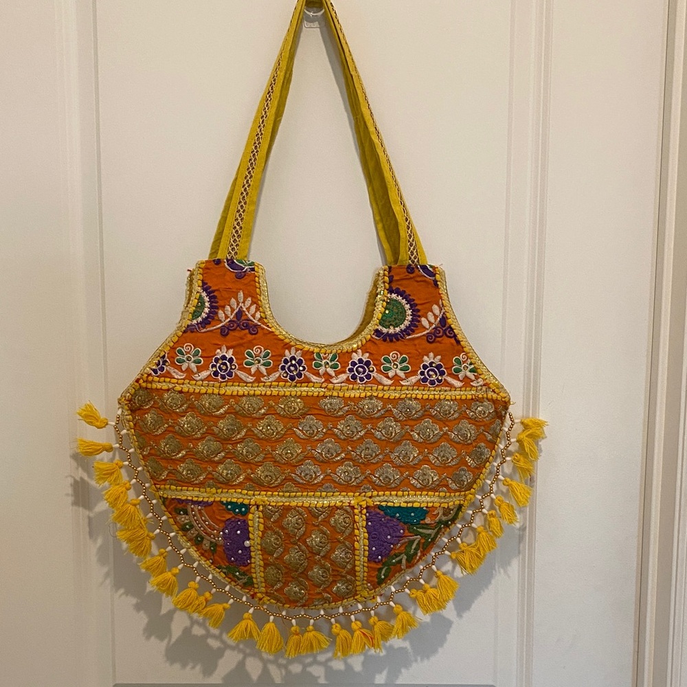 Handcrafted Yellow Embroidered Women’s Shoulder Bag
